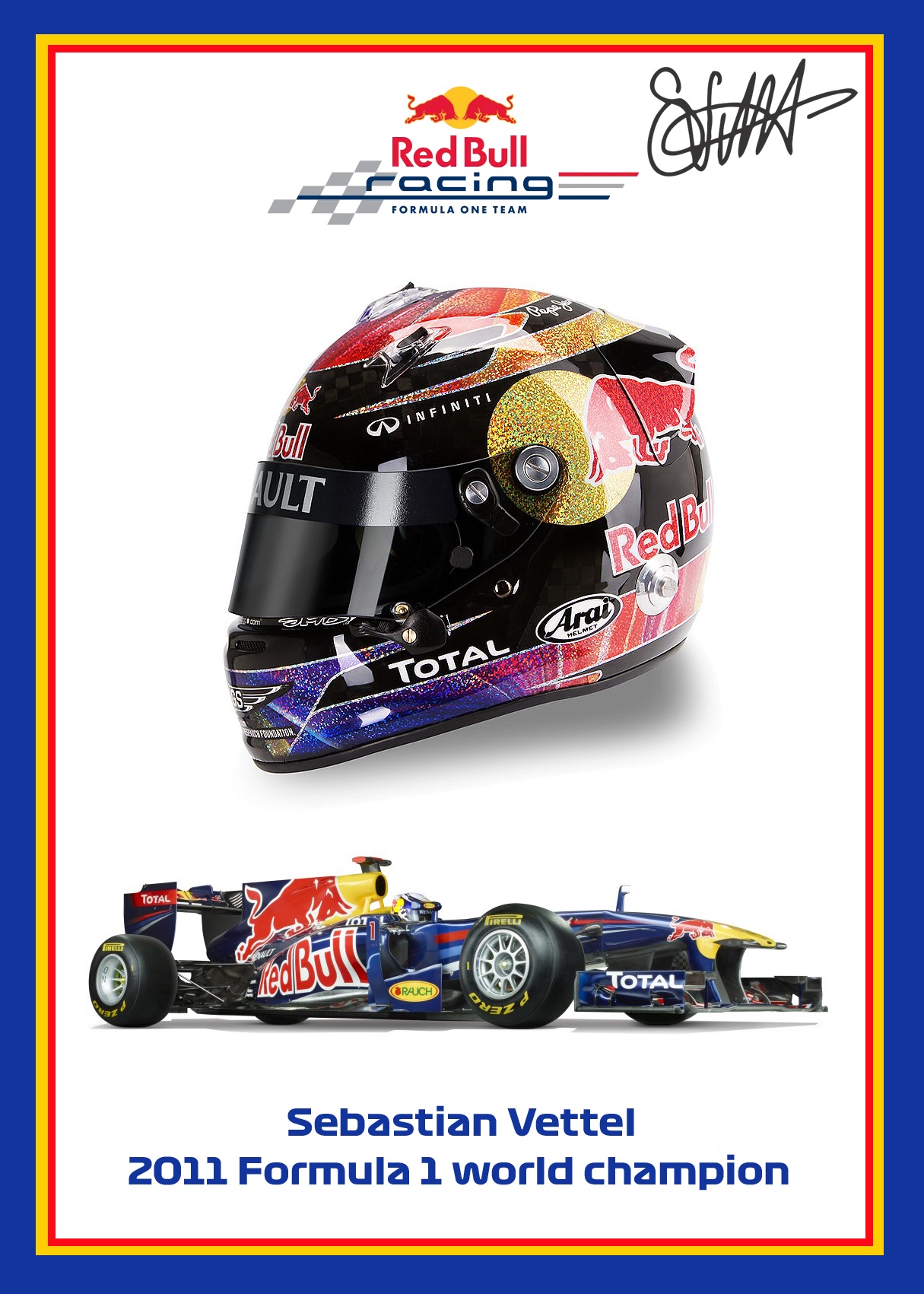Sebastian Vettel 2011 Signed limited-edition F1 helmet prints – A3 satin finish artworks